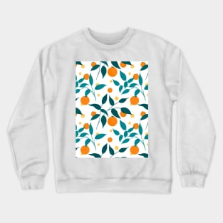 Teal leaves and oranges pattern Crewneck Sweatshirt